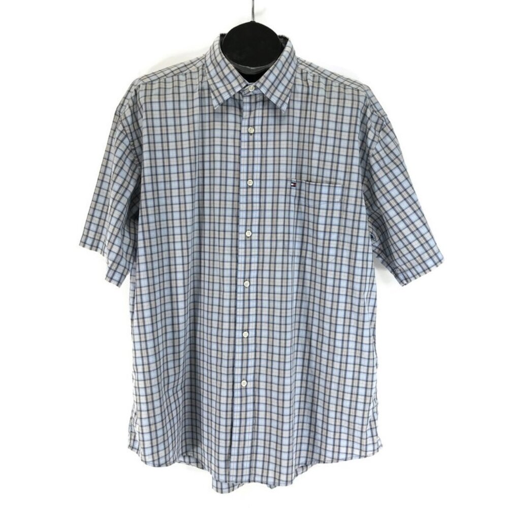 Tommy Hilfiger Button Up Shirt Men's Size XL Plaid Short Sleeve Cotton Casual